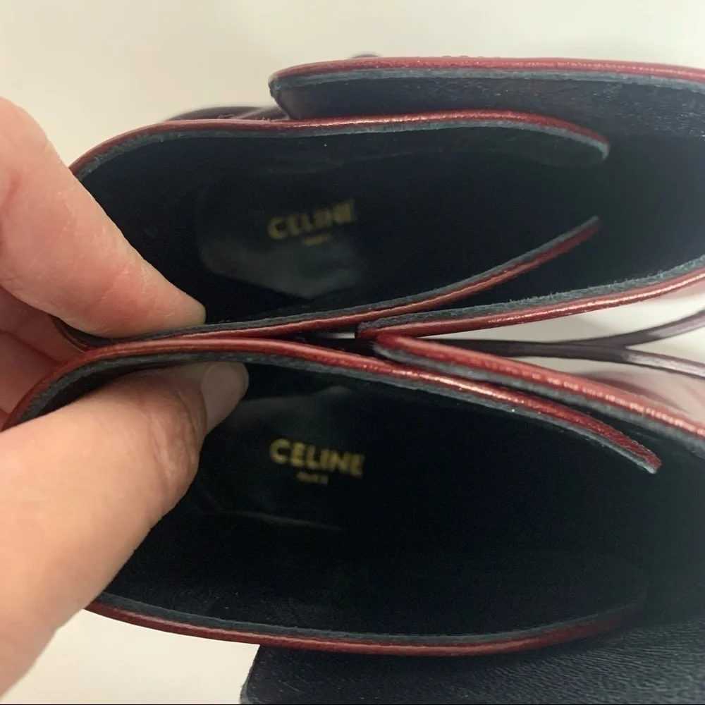 Celine Jodhpur Burgundy Leather Triangle Heel Ankle Booties